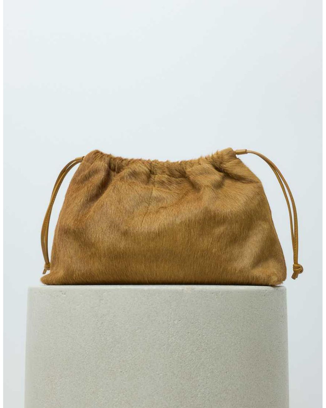 ASOS White Hair On Leather Drawstring Pouch Clutch Bag With Detachable Strap