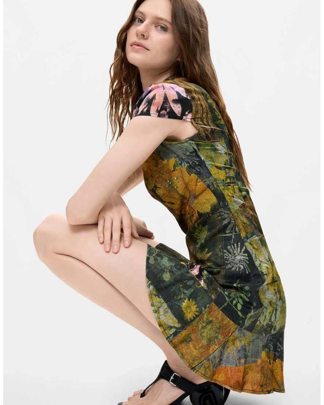 Desigual Green Short Printed Dress