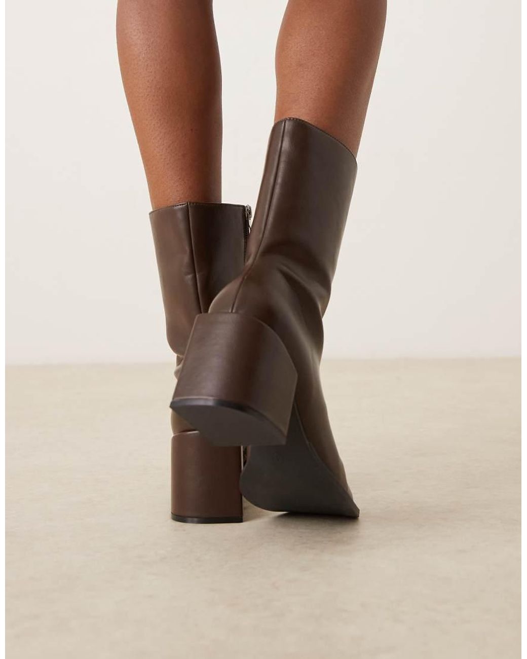 Glamorous Brown Block Heel Square Toe Boots