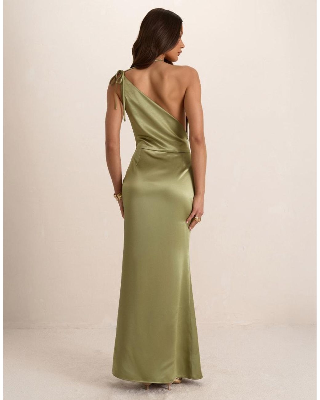 Missy Empire Green Satin Asymmetrical Cowl Seam Maxi Dress