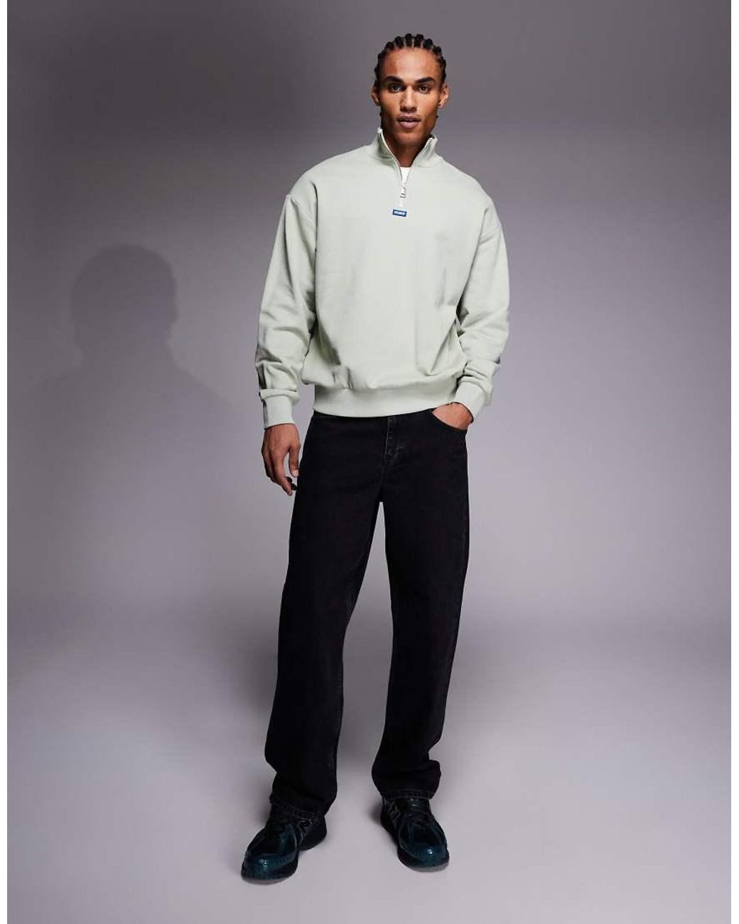 HUGO Gray Hugo Neeler Half Zip Sweatshirt for men