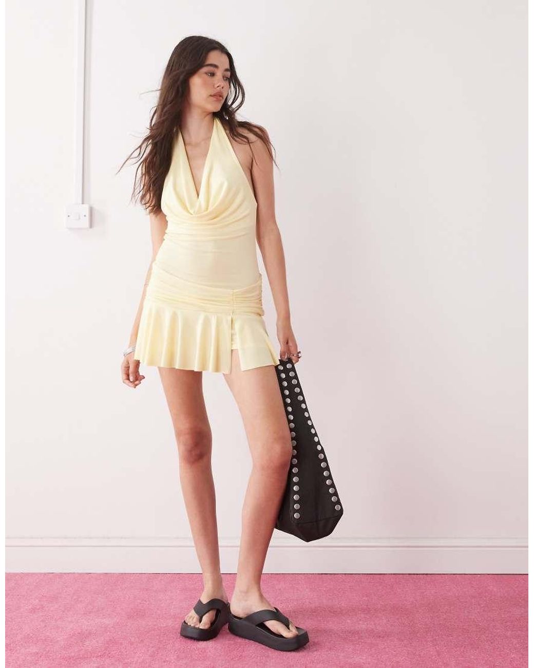 Collusion Natural Halter Neck Mini Dress