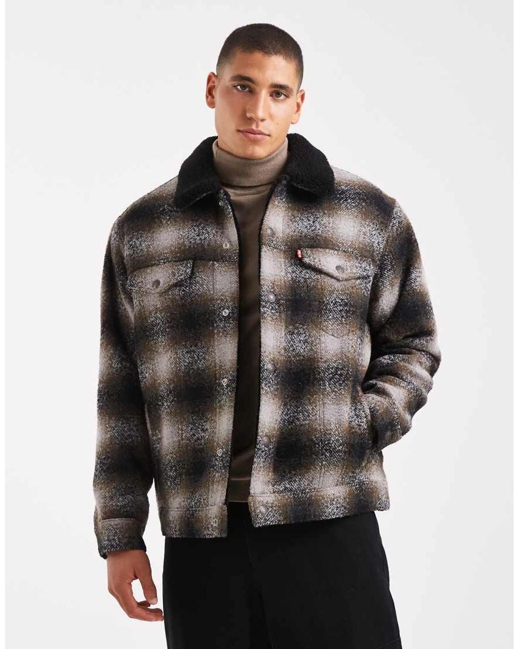 Levi's Black Relaxed Fit Plaid Sherpa Trucker Jacket for men