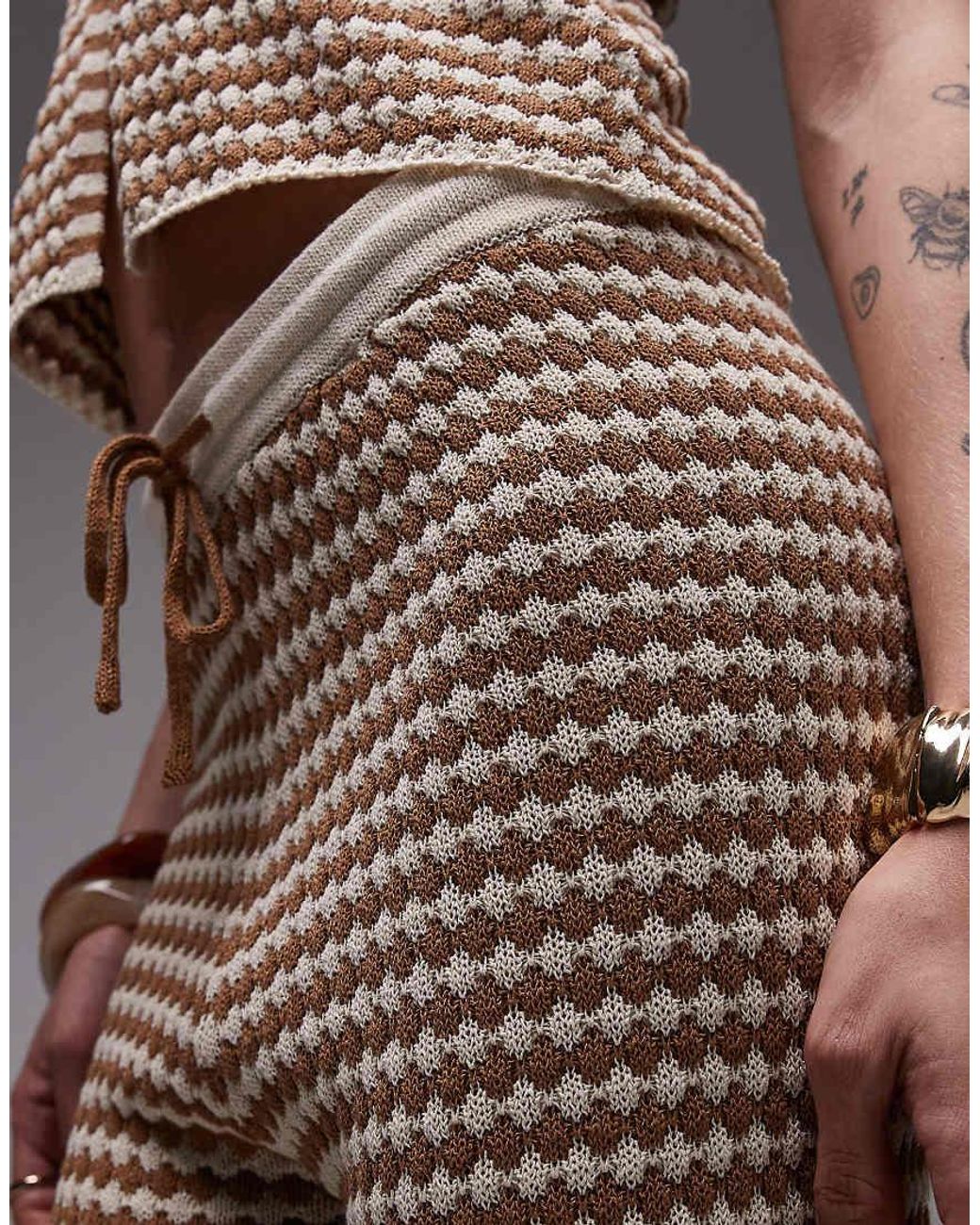 TOPSHOP Brown Knitted Check Pattern Trouser Co-ord