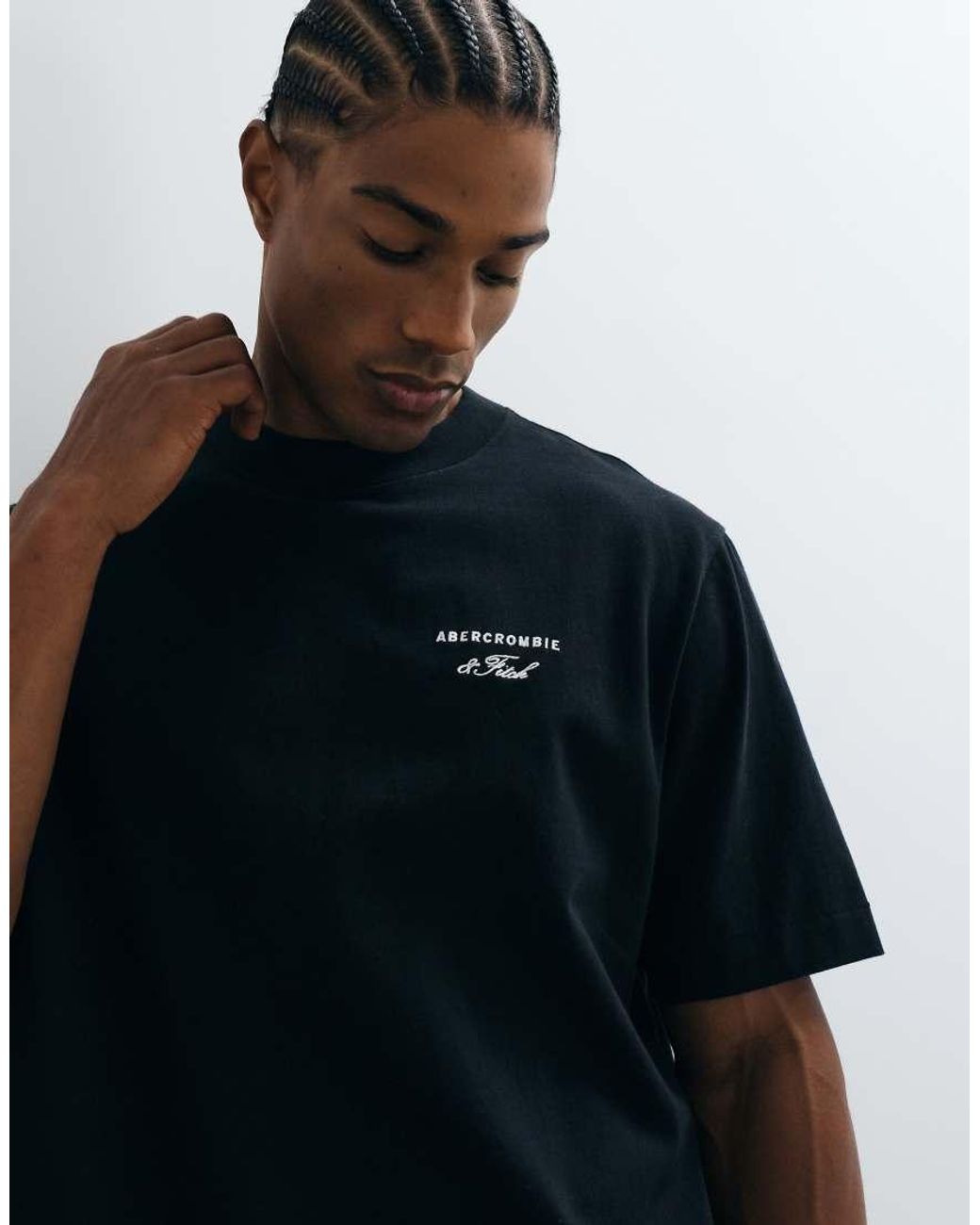 Abercrombie & Fitch Blue Premium Heavyweight T-shirt With Script Logo for men