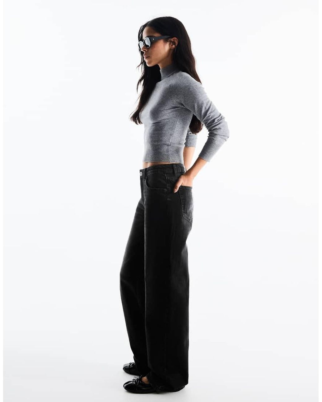 Bershka Red Petite High-waist Wide Straight-leg Jeans