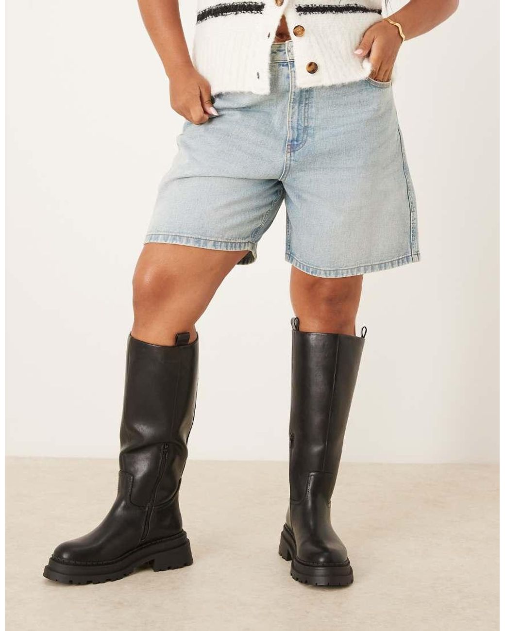 ASOS Black Curve Cecilia Chunky Flat Knee Boots