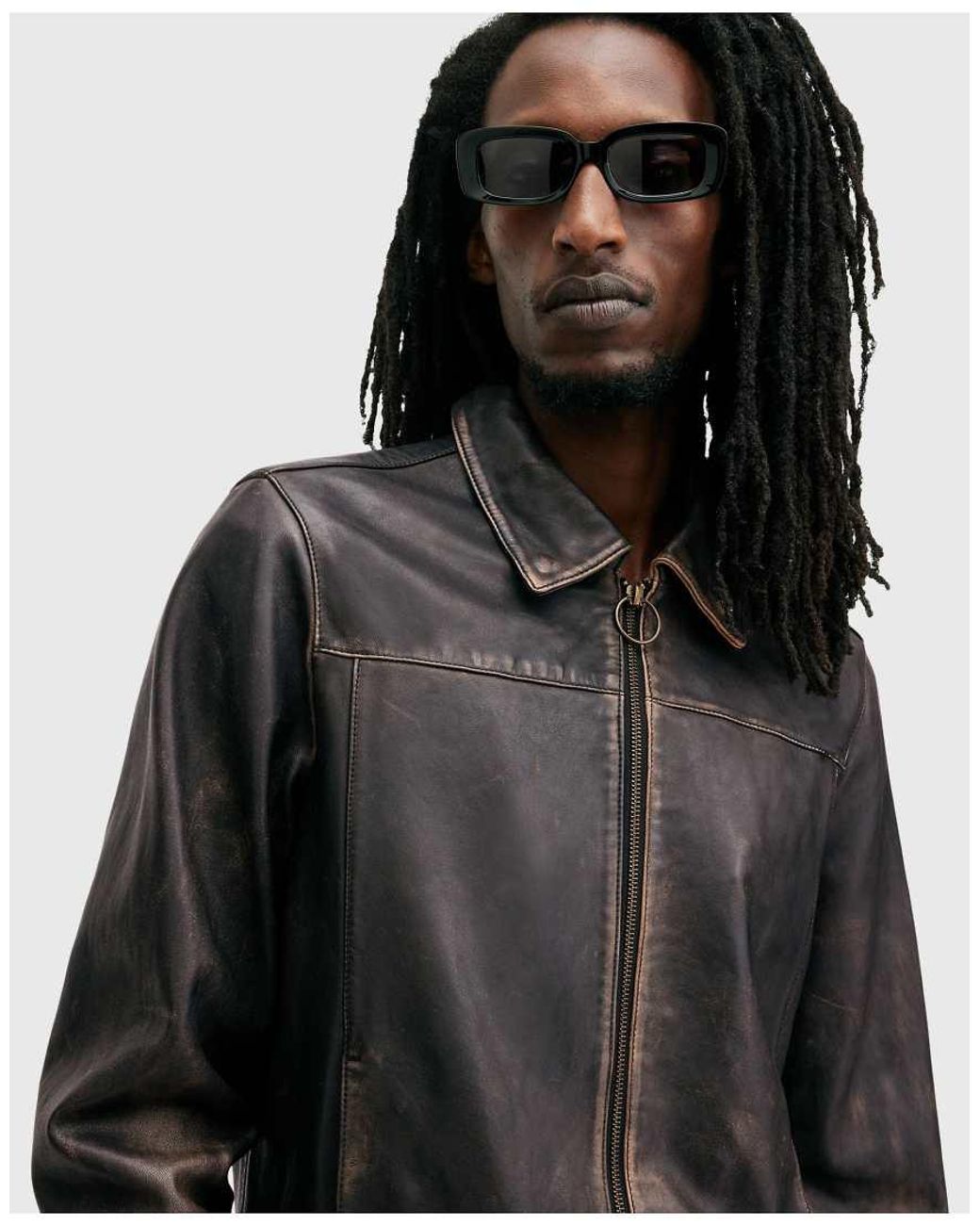AllSaints Gray Alkan Washed Leather Zip Jacket