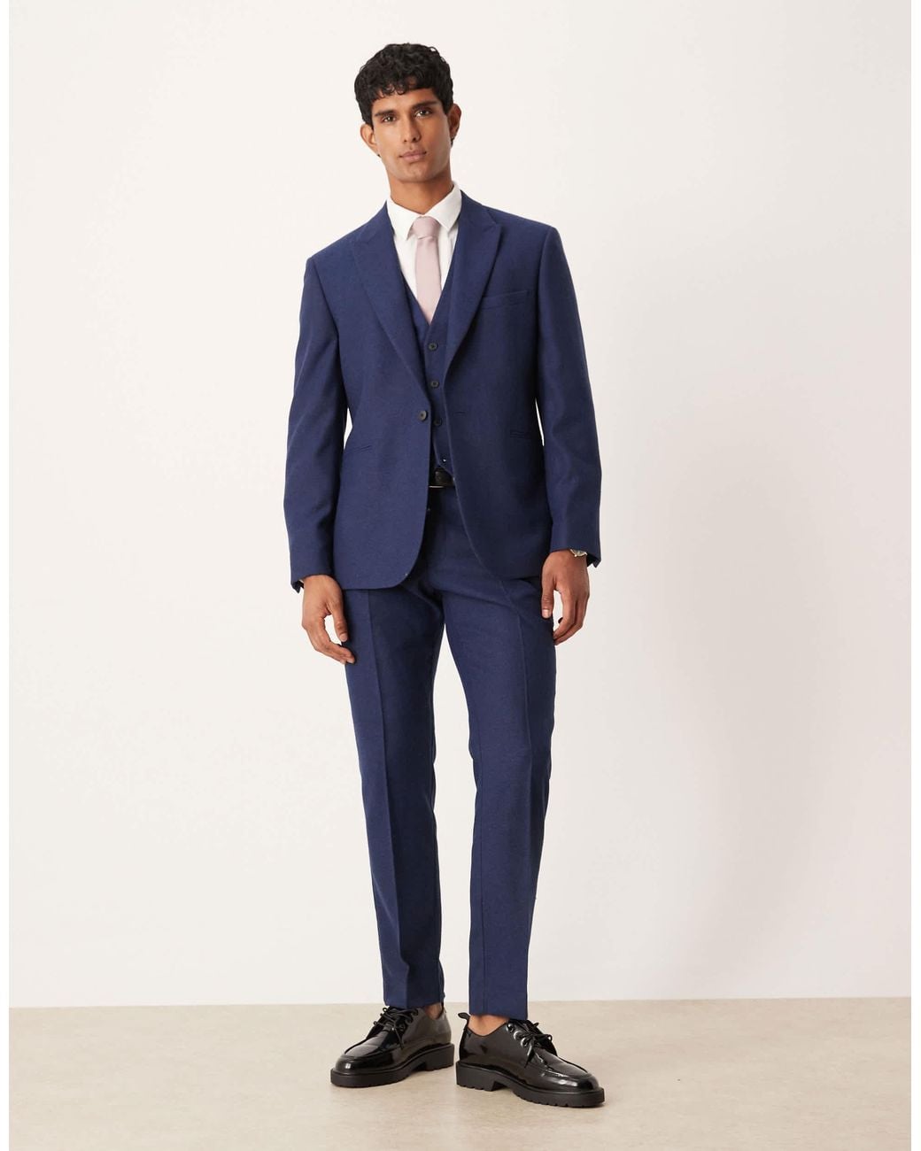 ASOS Blue Slim Herringbone Suit Jacket With Wool for men