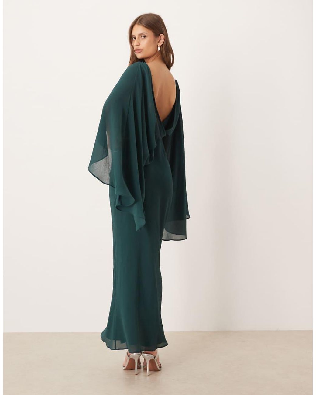 ASOS Green Kimono Sleeve Cape Detail Draped Midaxi Dress With Open Back