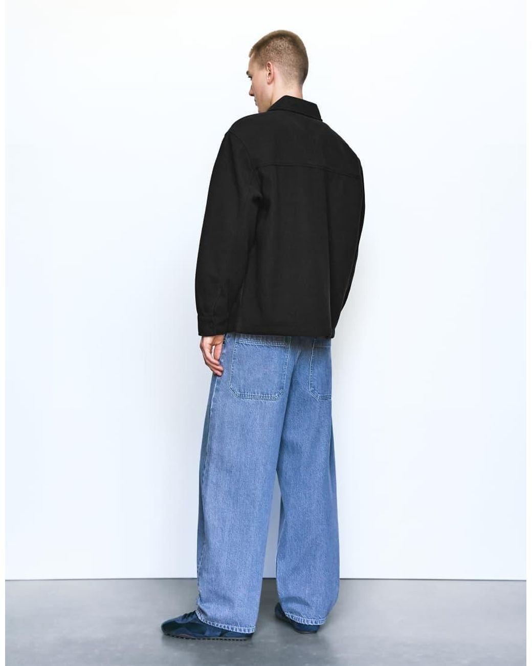 Pull&Bear Black Long Sleeve Overshirt for men
