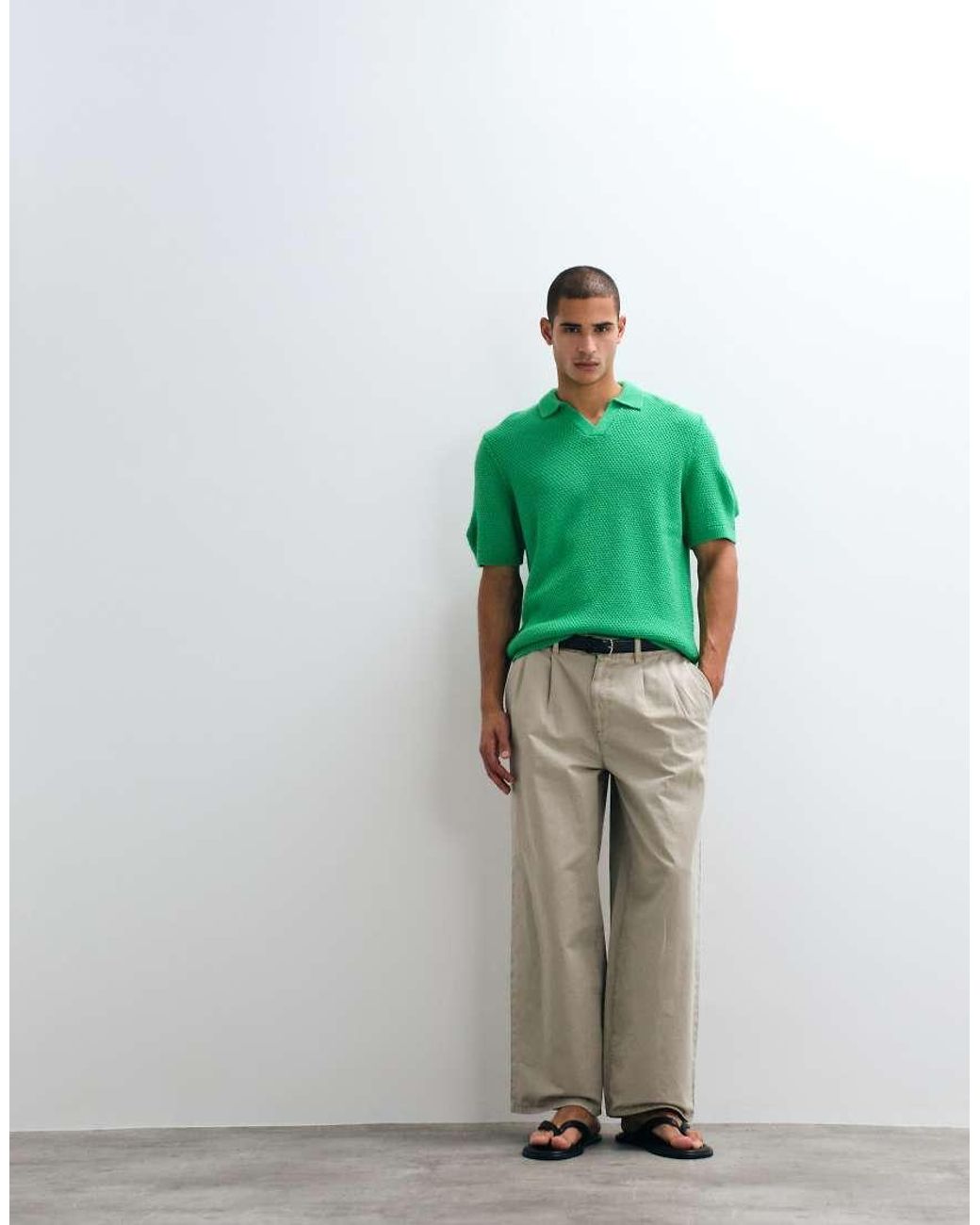 ASOS Green Relaxed Knitted Textured Notch Neck for men
