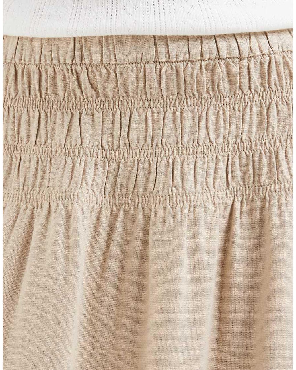 ONLY Natural Linen Blend Ruched Waist Maxi Skirt