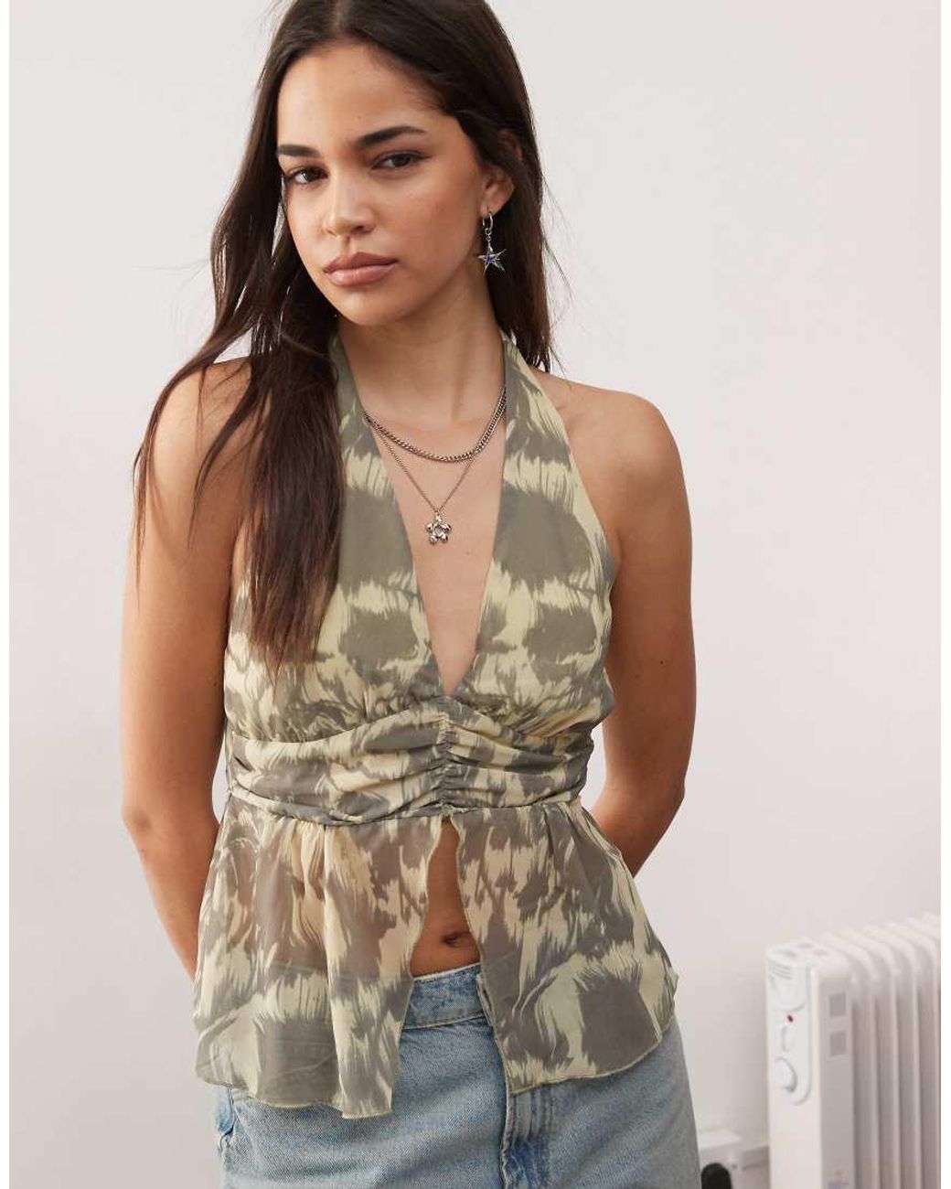 Motel Brown Miran Wrap Waist Halter Top