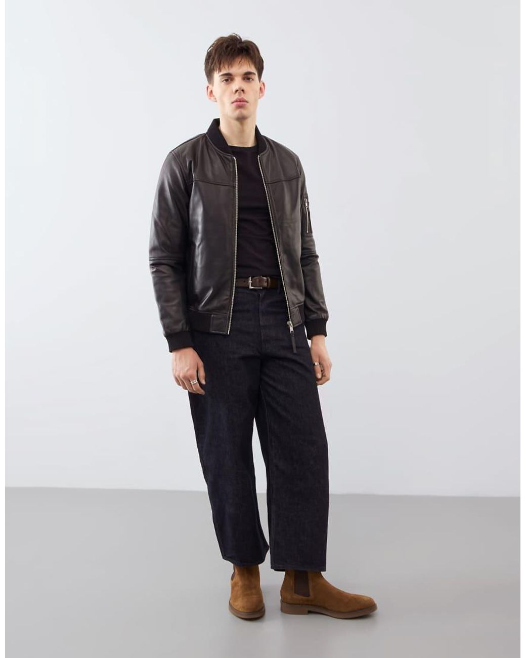 Bolongaro Trevor Black Real Leather Ma1 Max Bomber for men