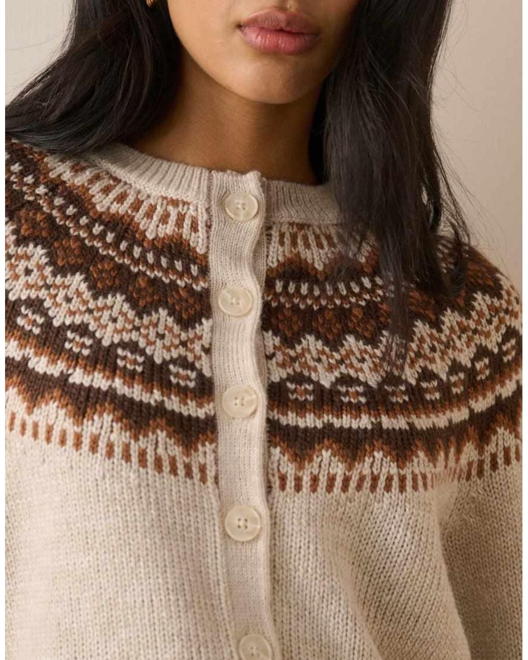 Nobody's Child Natural Fair Isle Print Chunky Cardigan