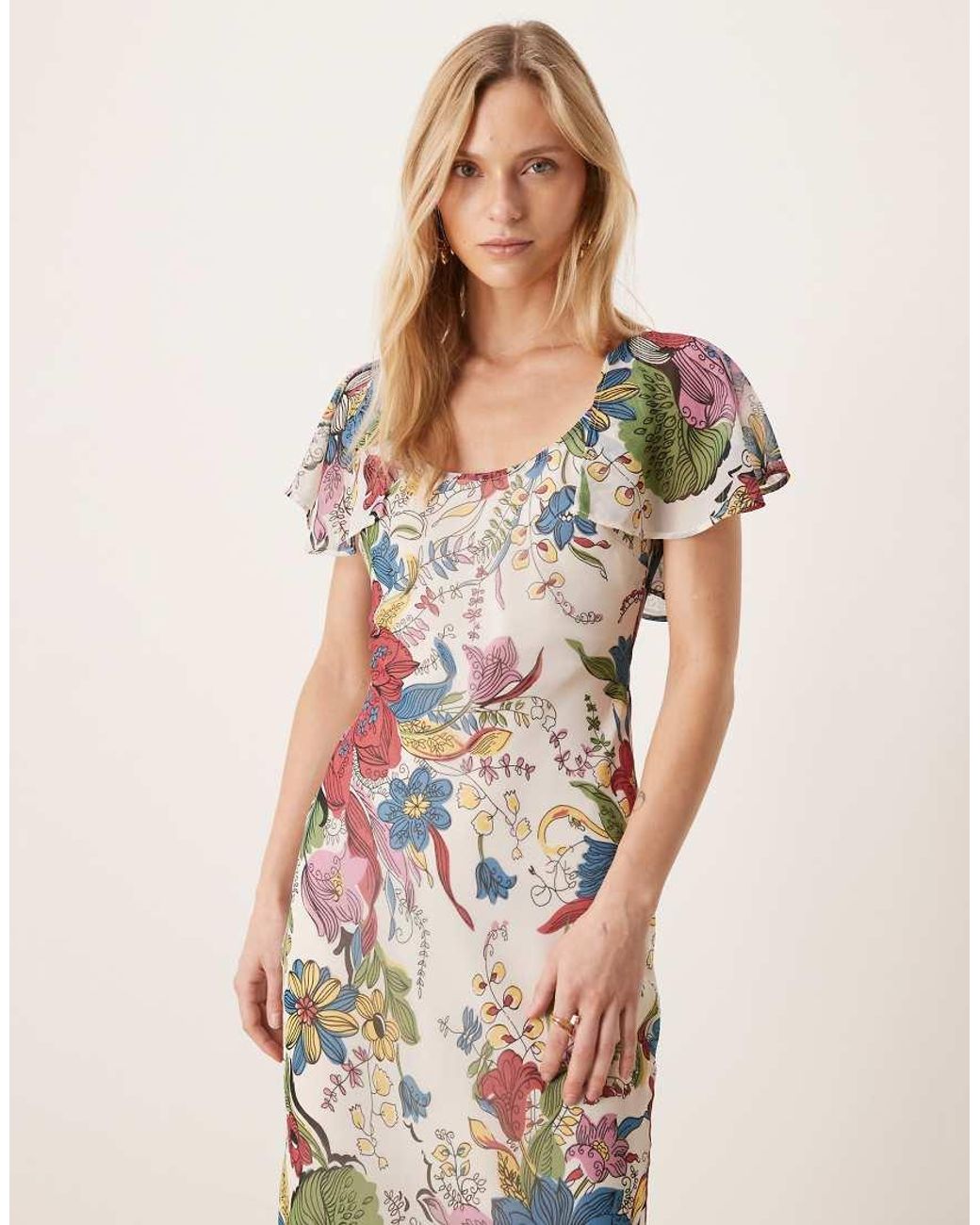 ASOS Natural Asos Design Petite Ruffle Sleeve Scoop Bias Maxi Dress