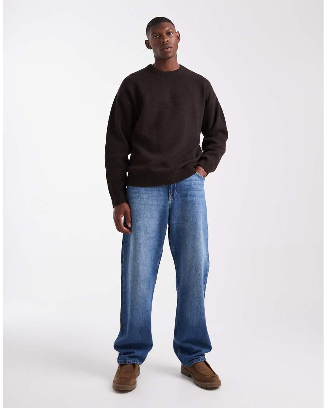 JJ Rebel Black Relaxed Fit Fluffy Crew Neck Jumper for men