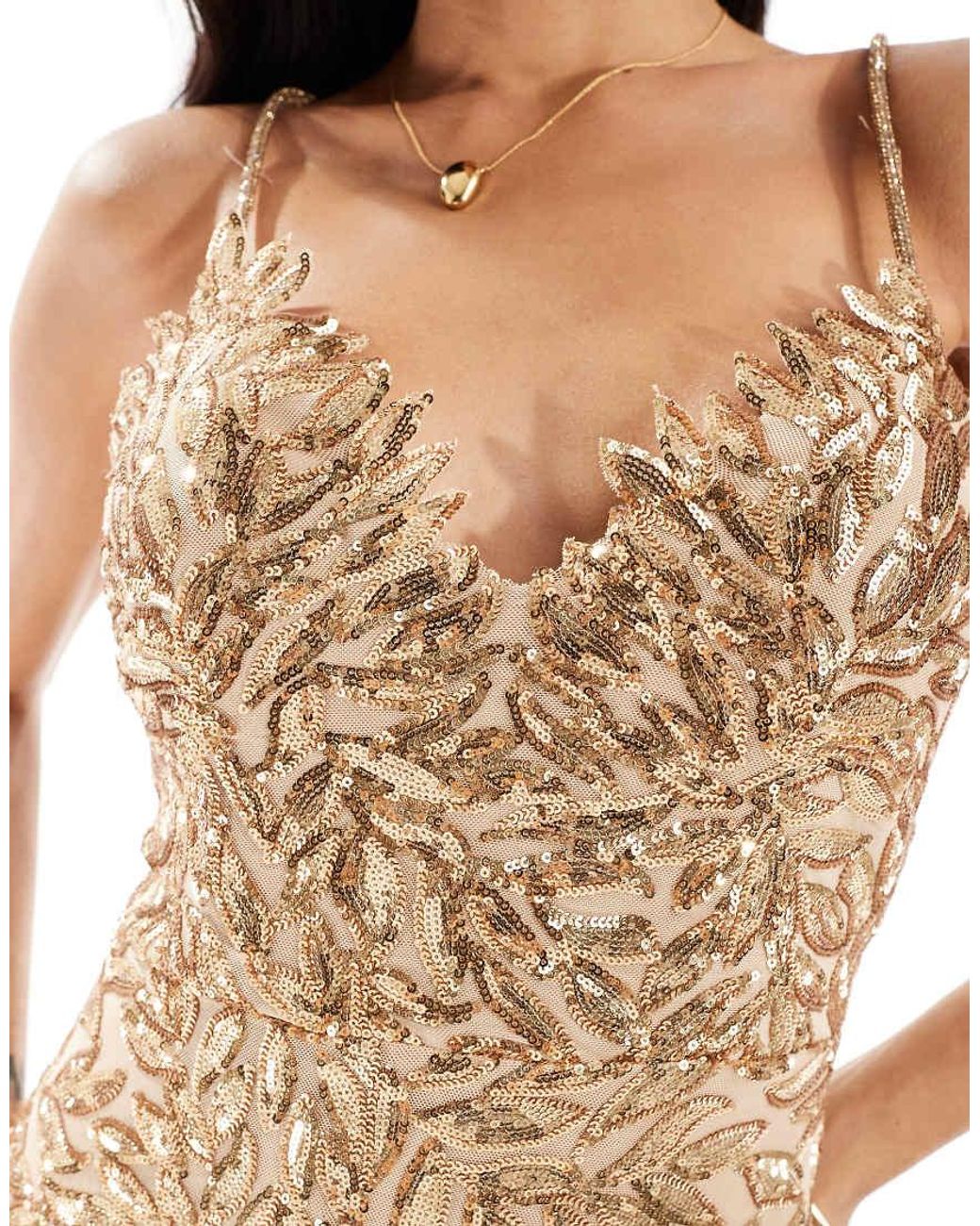 Goddiva Metallic Cross Back Diamante Strap Sequin Maxi