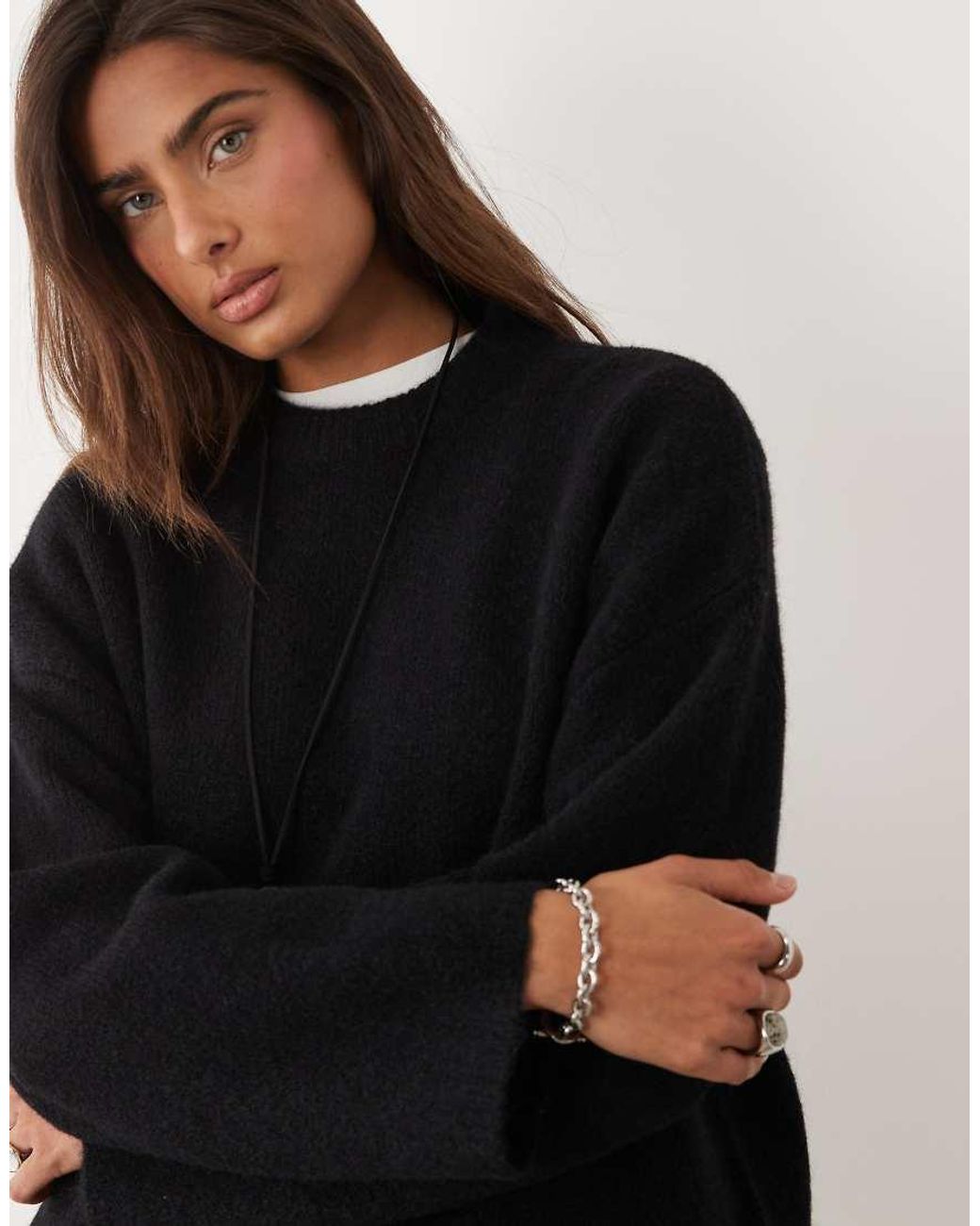 ASOS Black Relaxed Fluffy Jumper With Wool