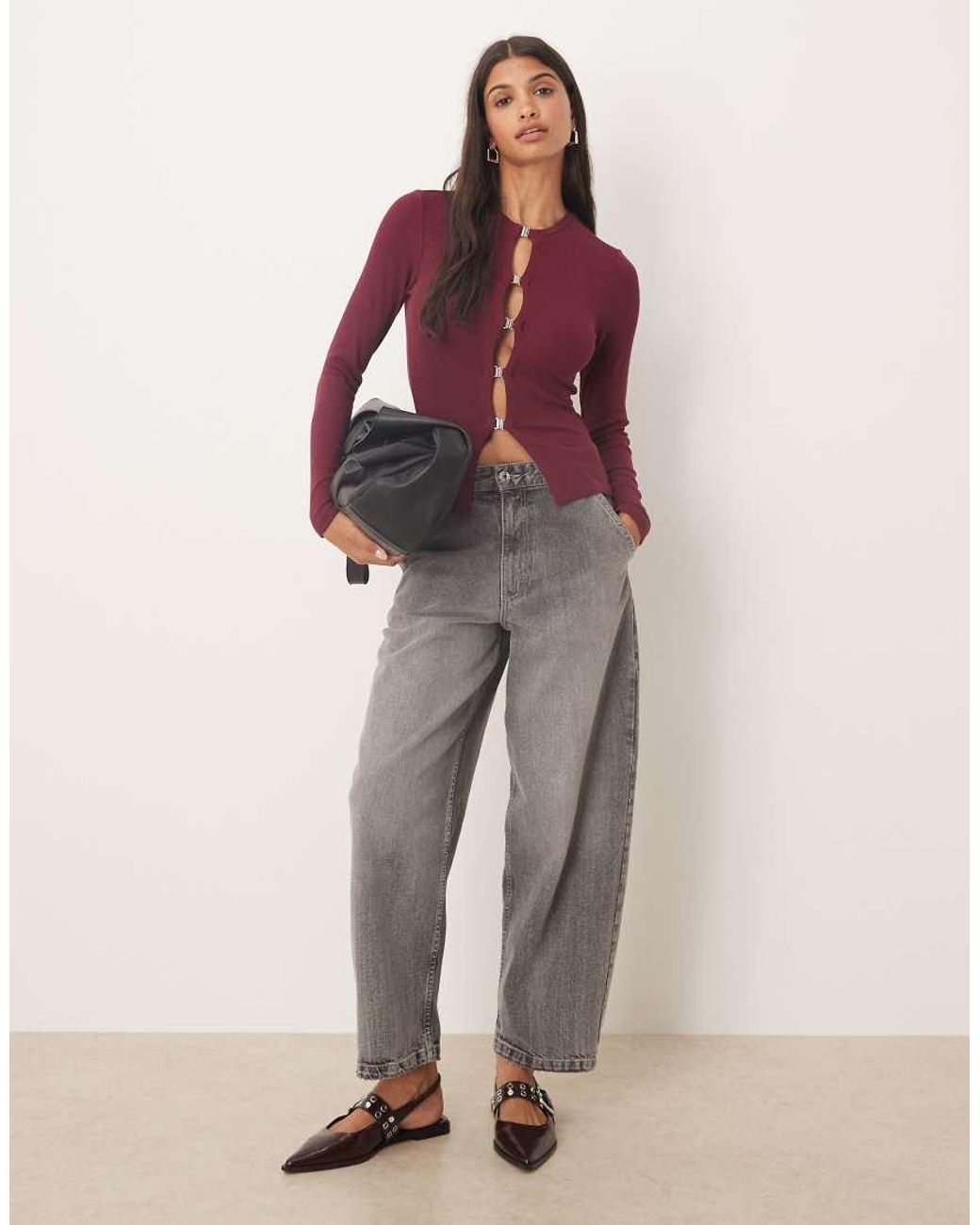 Gina Tricot Purple Long Sleeve Rib Buckle Top