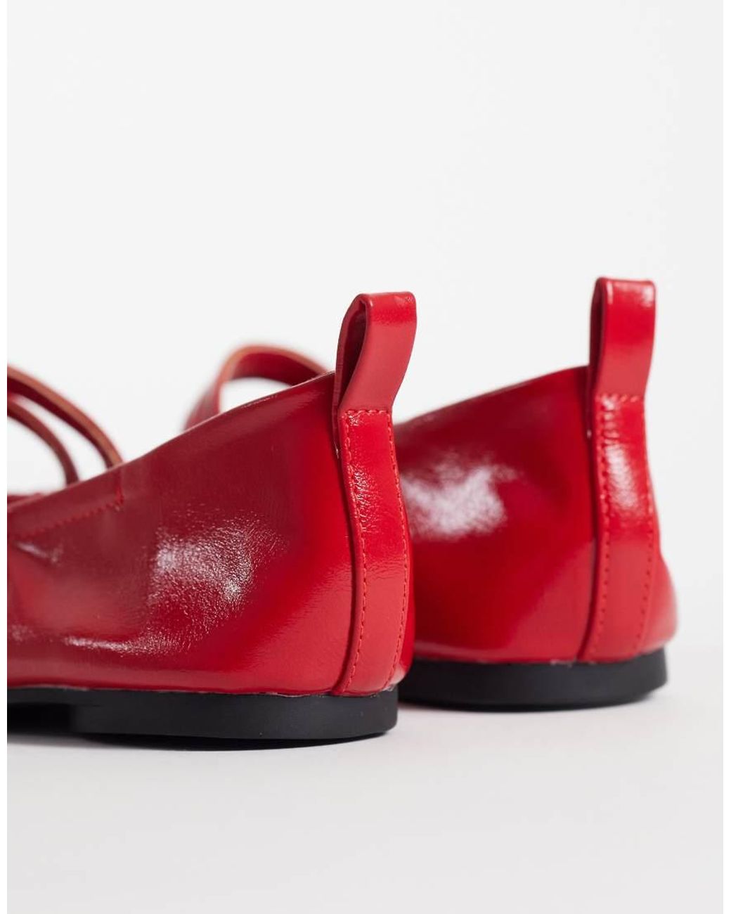 London Rebel Red Mia Strappy Ruched Ballet Flats