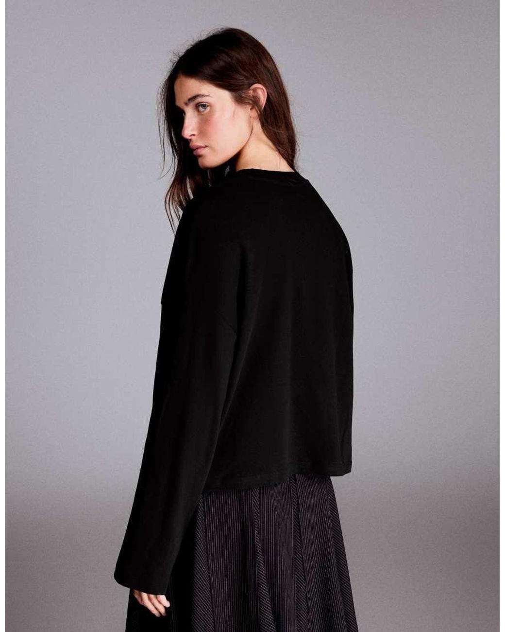 Bershka Black Striped Boxy Long Sleeve T-Shirt