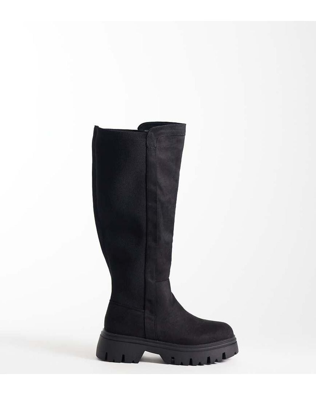SEQWL Wide Fit Black Twirl Chunky Knee Boots