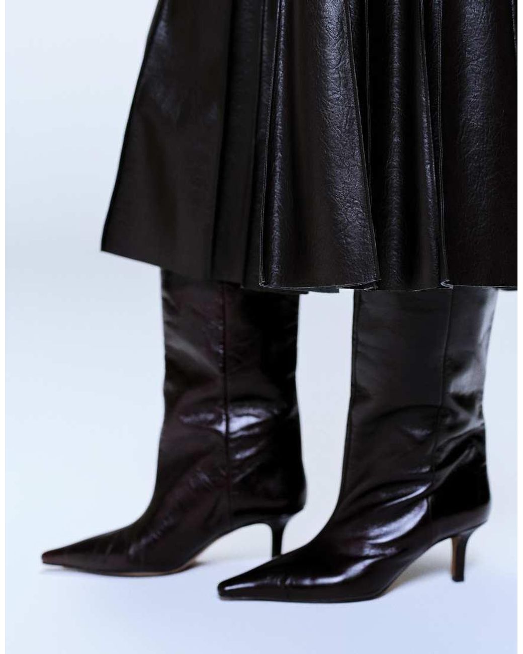 Mango Black Pleated Faux Leather Maxi Skirt