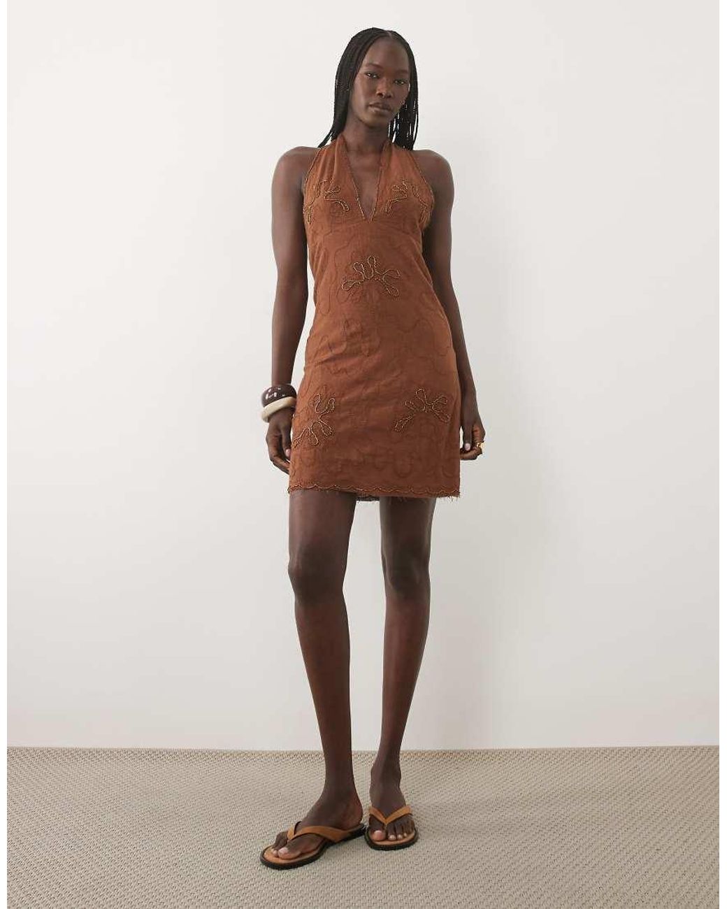 Mango Natural Teen Embellished Halterneck Mini Dress