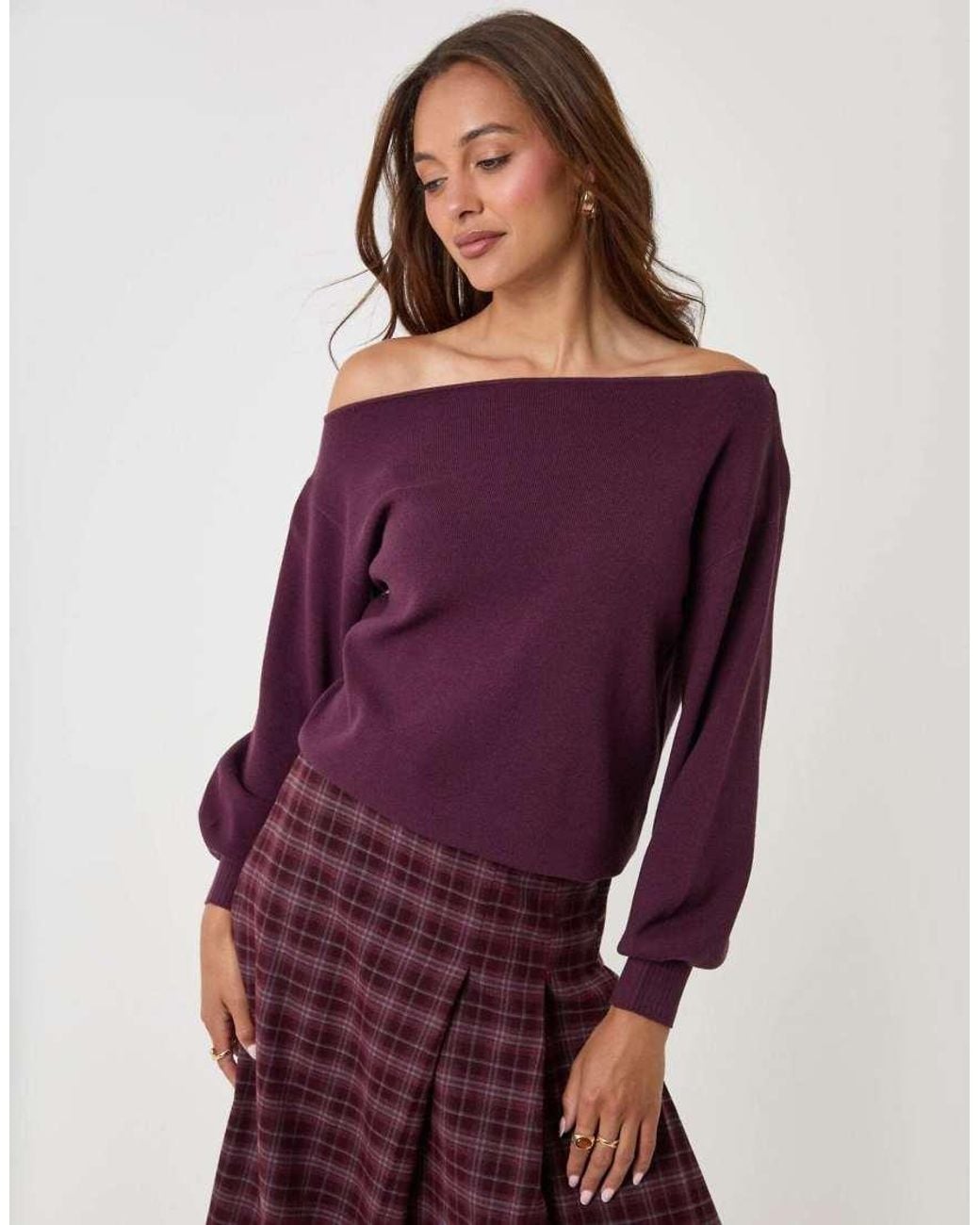 Threadbare Purple Soft Slash Neck Jumper