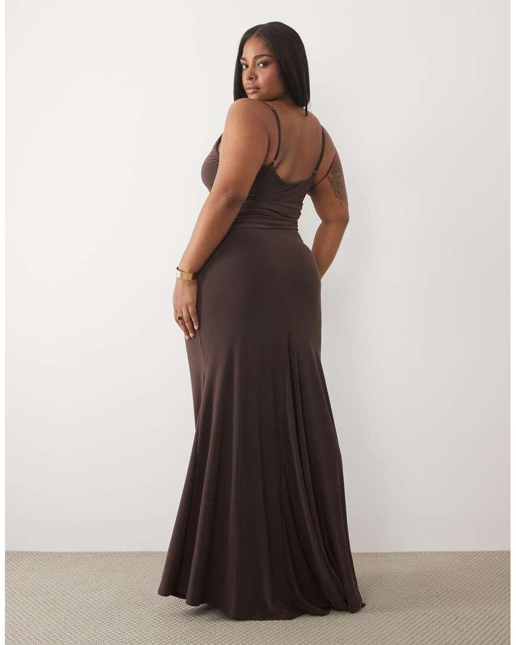 ASOS Brown Asos Design Curve Ruched Waist Slinky Maxi Dress