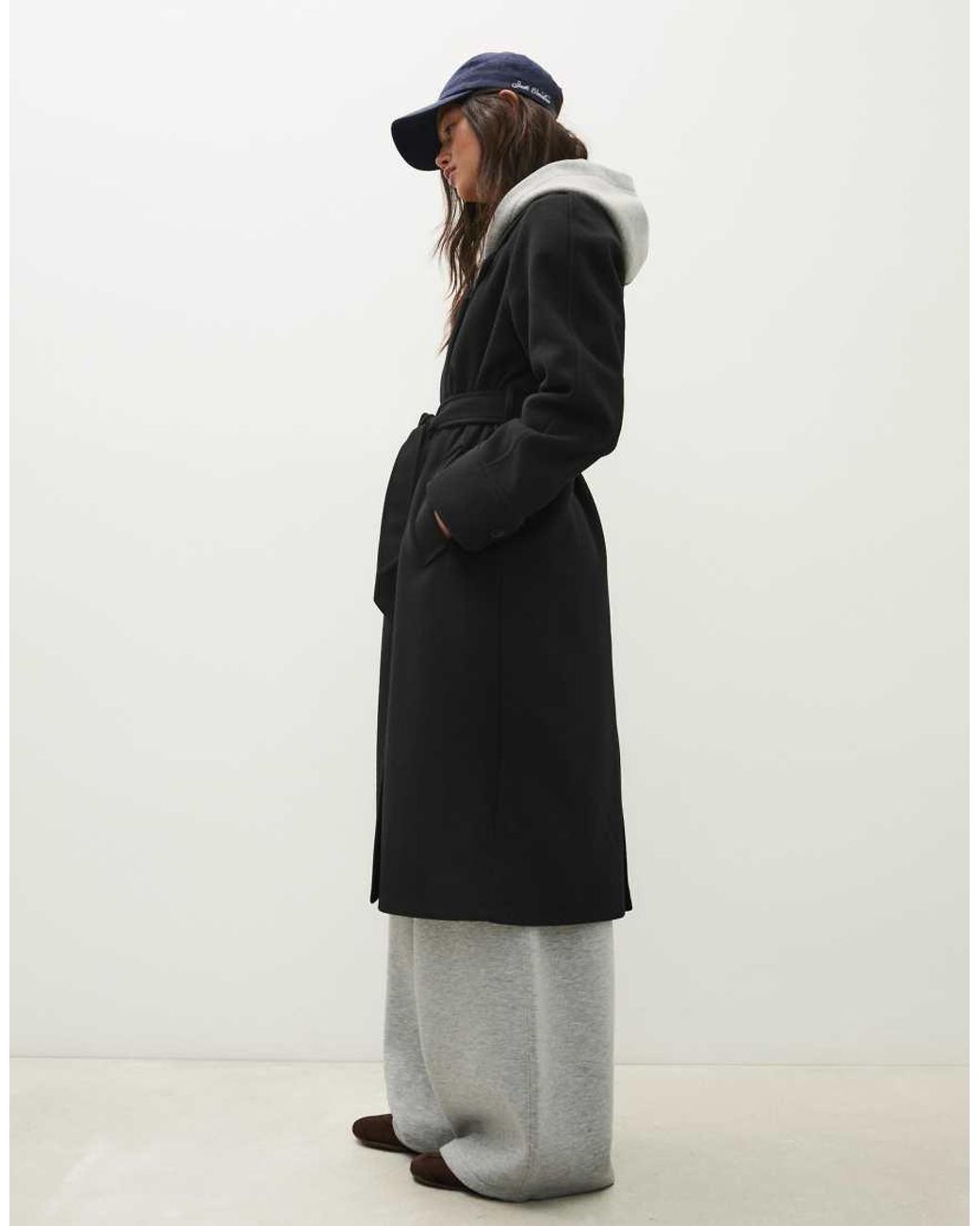 Bershka Black Long Soft Belted Coat