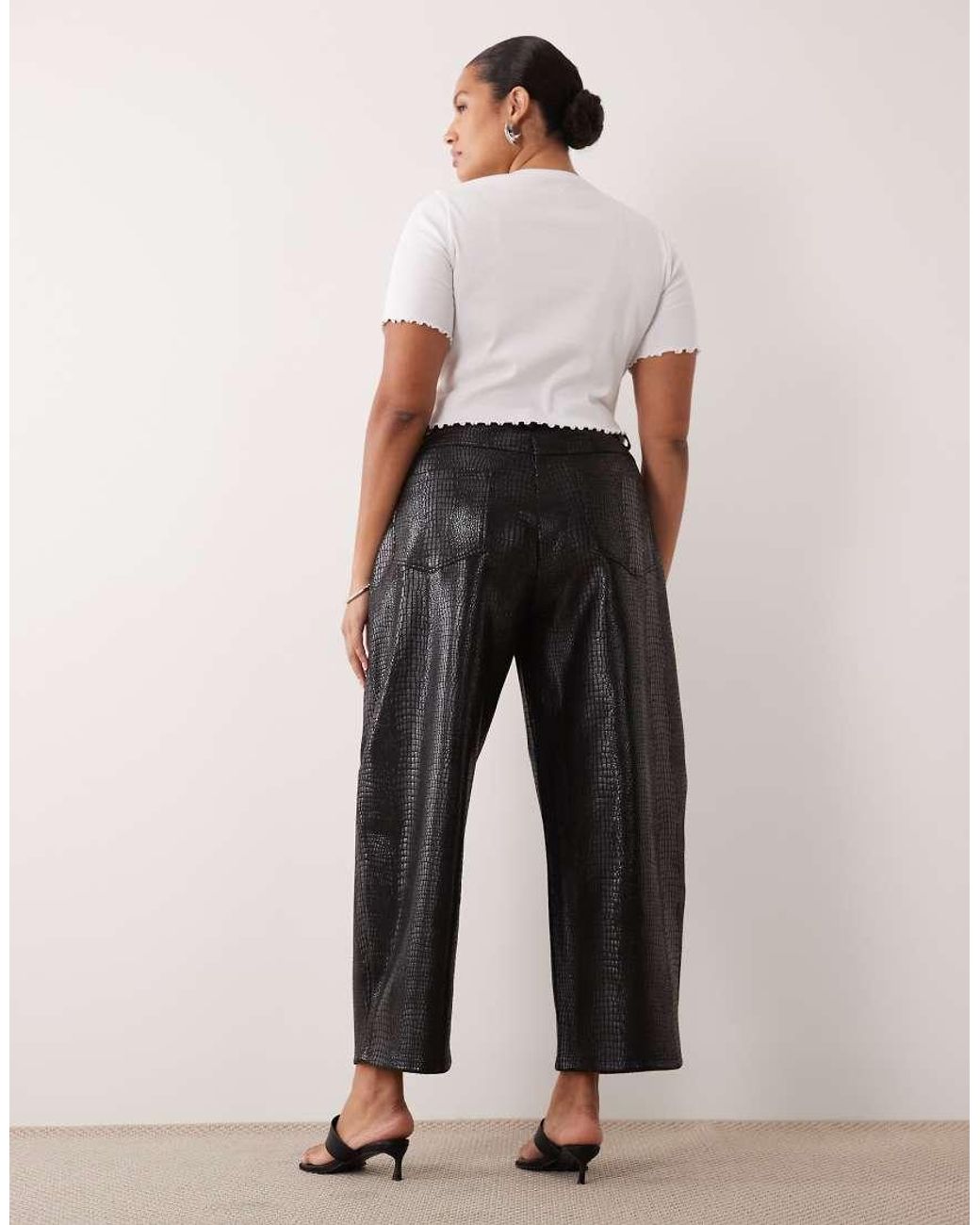 ASOS Black Asos Design Curve Croc Effect Barrel Trousers