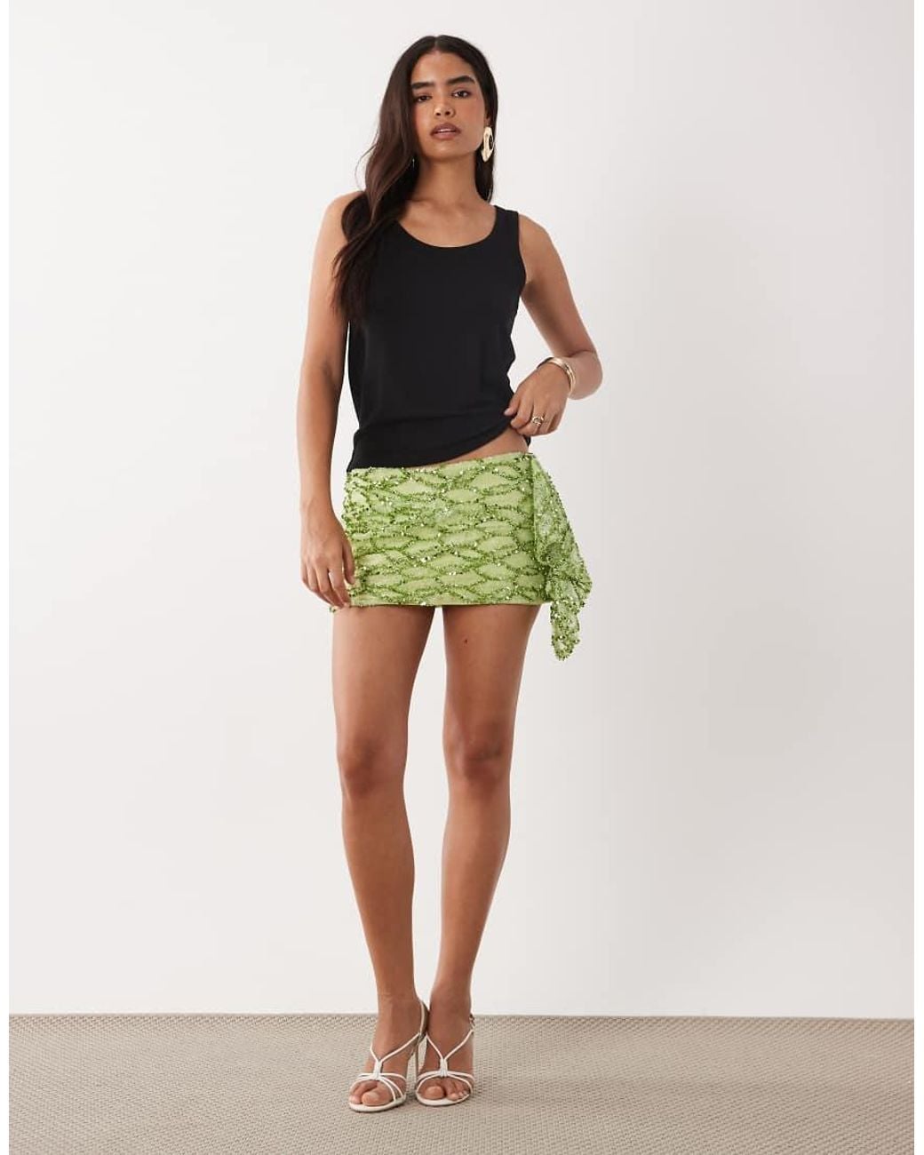 ASOS Green Sequin Mini Skirt With Ruffle Detail
