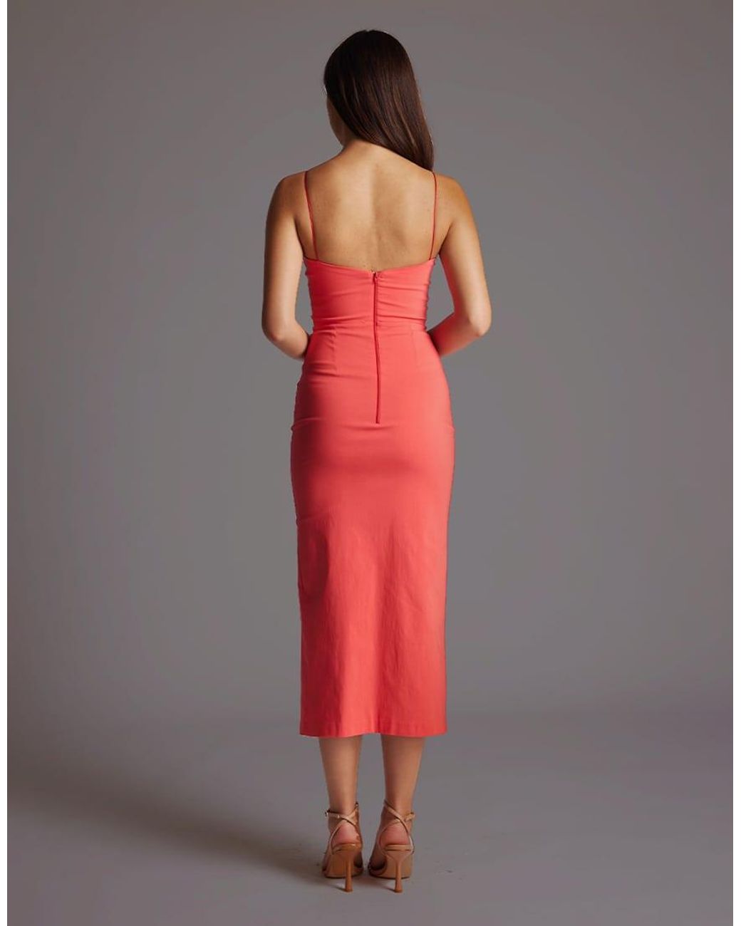 Vesper Red Ruched Bust Midaxi Dress