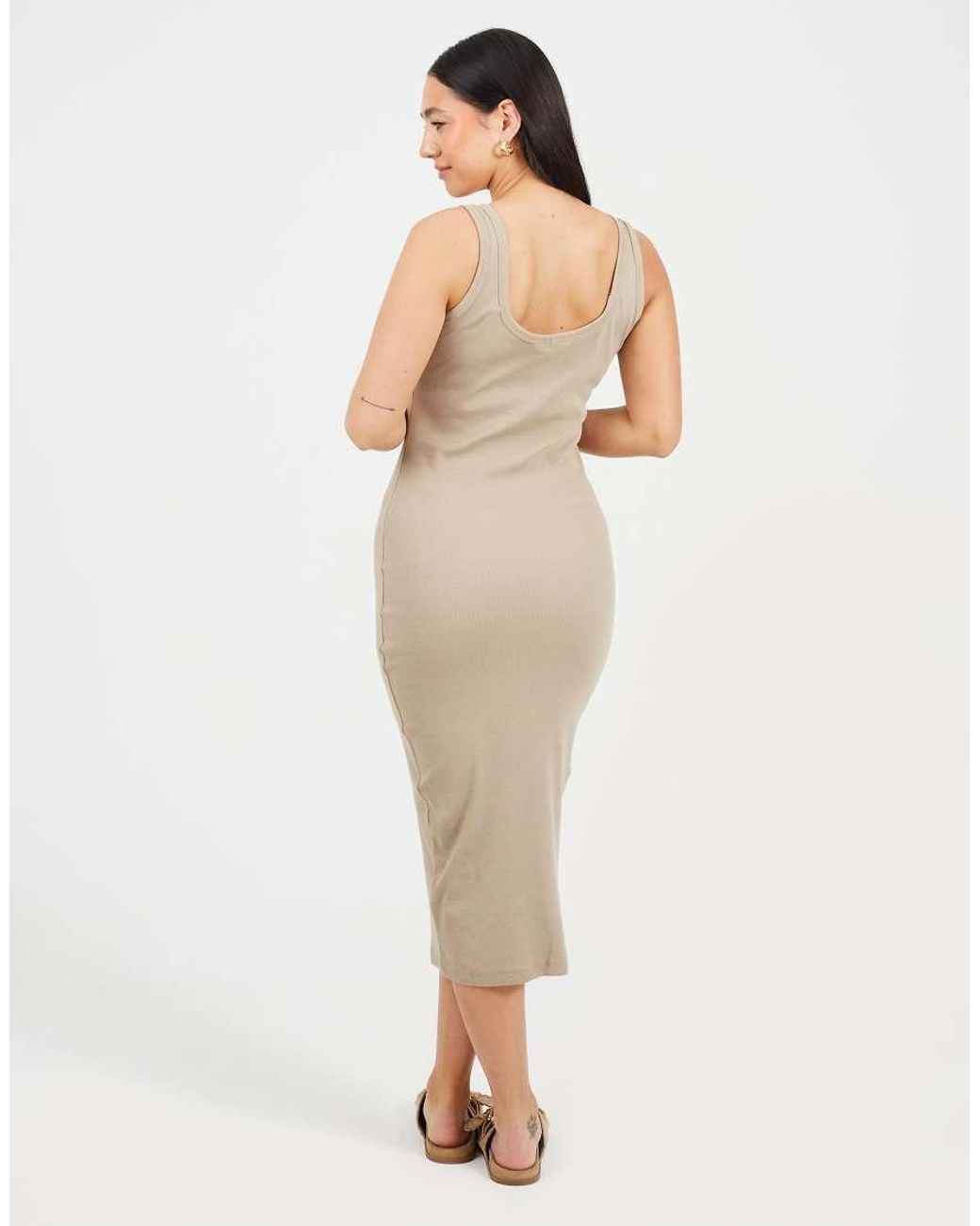 Brave Soul Natural Scoop Neck Bodycon Midi Dress