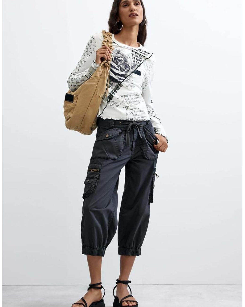 Desigual Gray Printed T-Shirt 100% Cotton