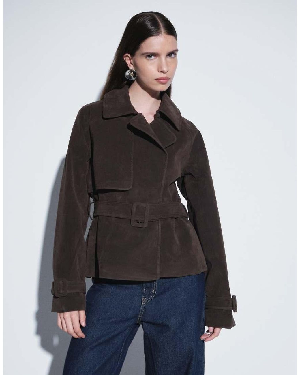 Abercrombie & Fitch Black Faux Suede Belted Short Trench