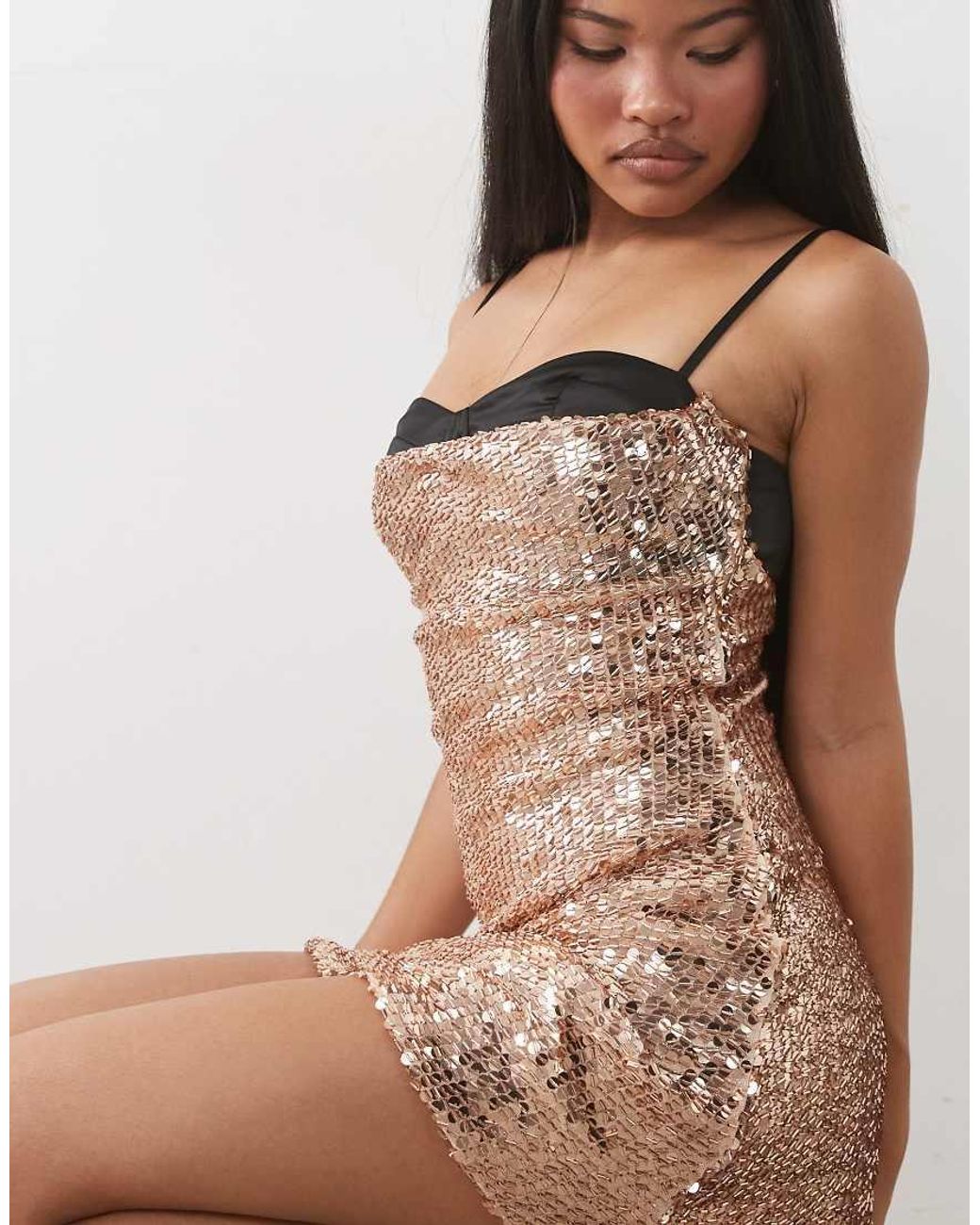 TFNC London Brown Embellished Peekaboo Sweetheart Bust Mini Dress