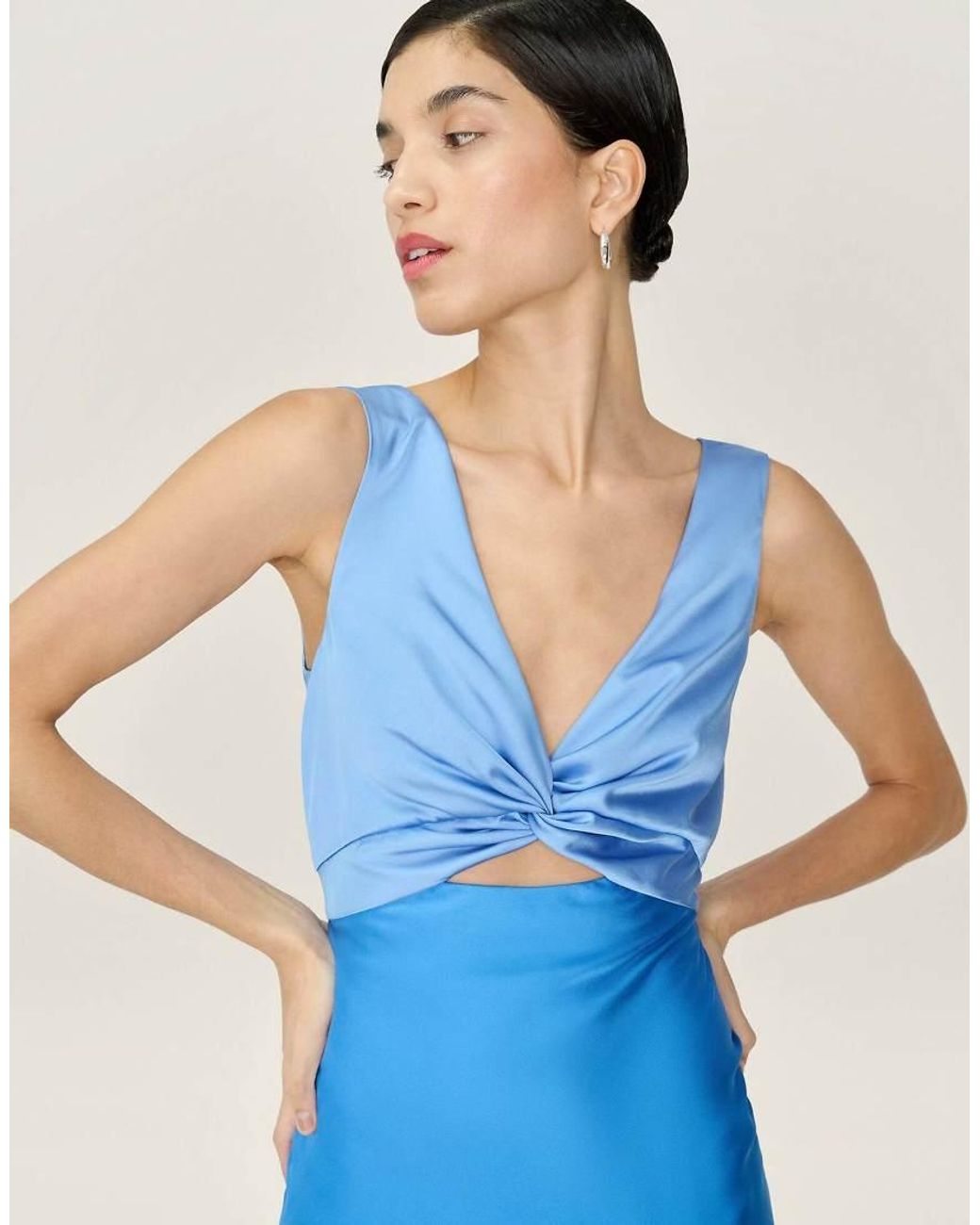 OMNES Blue Dresses Maggy Colourblock Satin Midi Dress