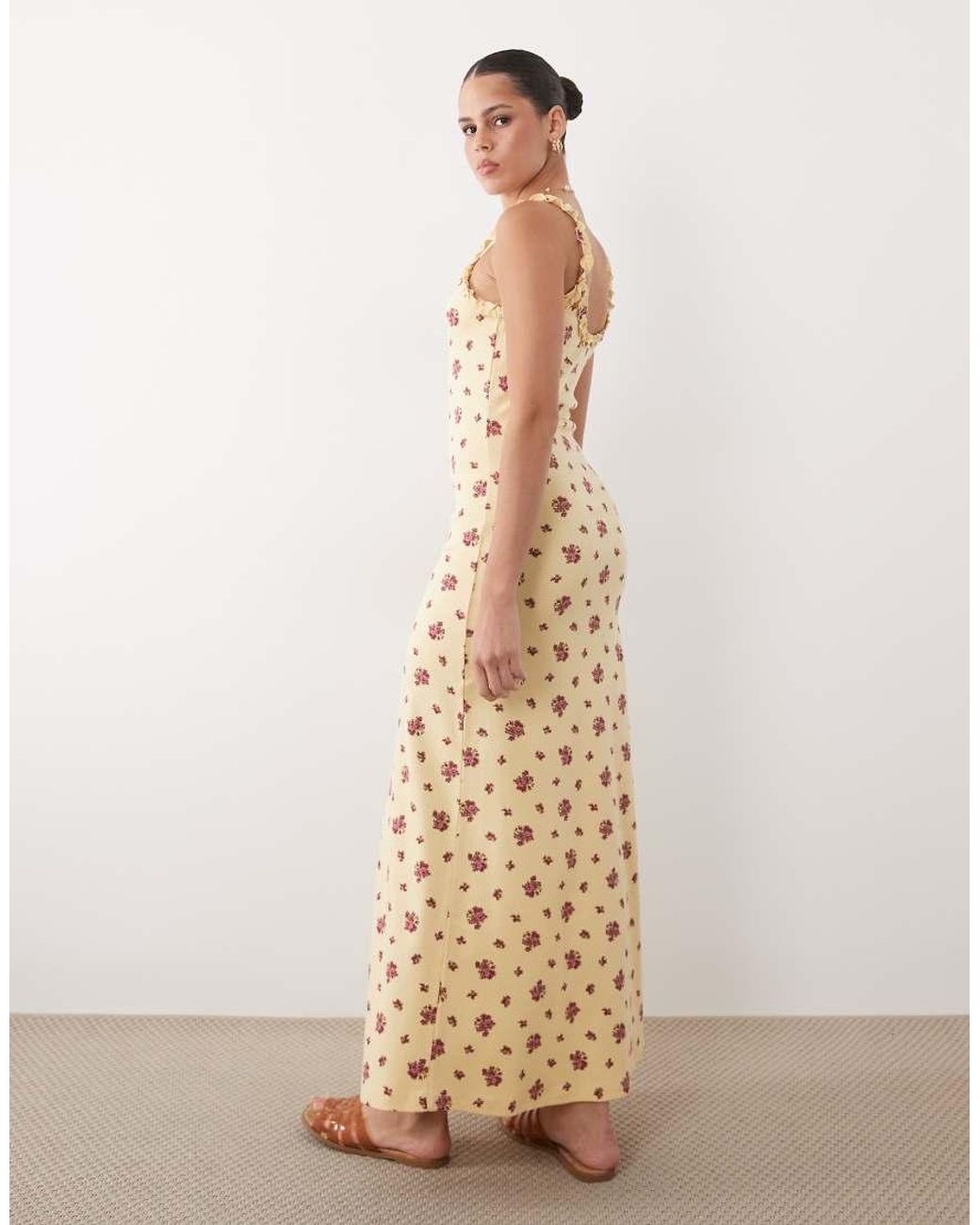 Miss Selfridge Natural Ditsy Floral Printed Cami Rib Maxi Dress