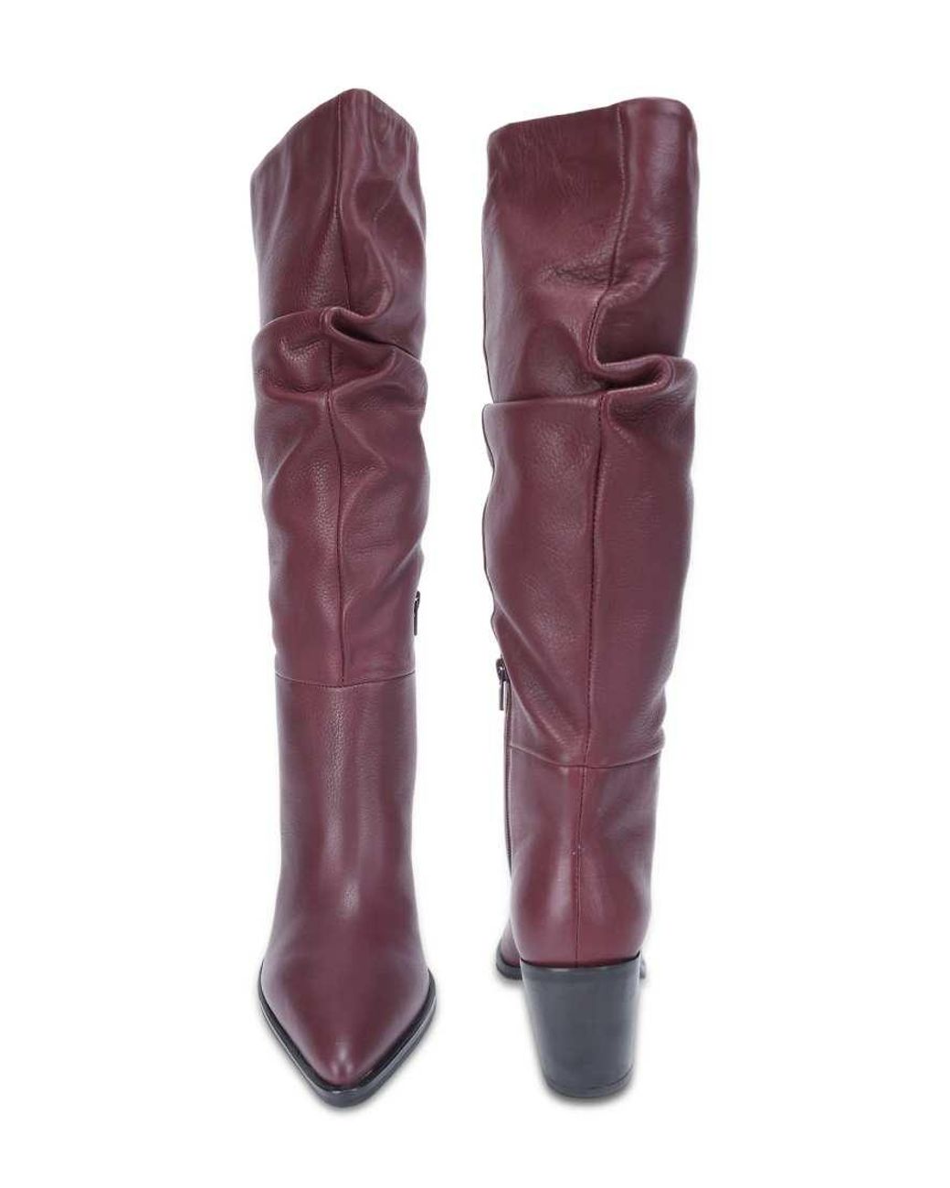OFF THE HOOK Brown Muswell Leather Slouchy Knee-High Block Heel Boots