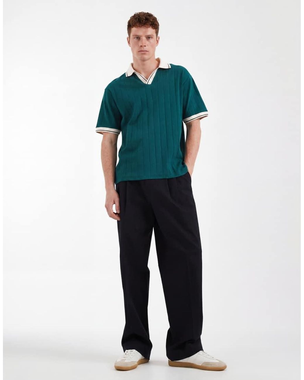 ASOS Green Relaxed Polo Shirt With Contrast Collar for men