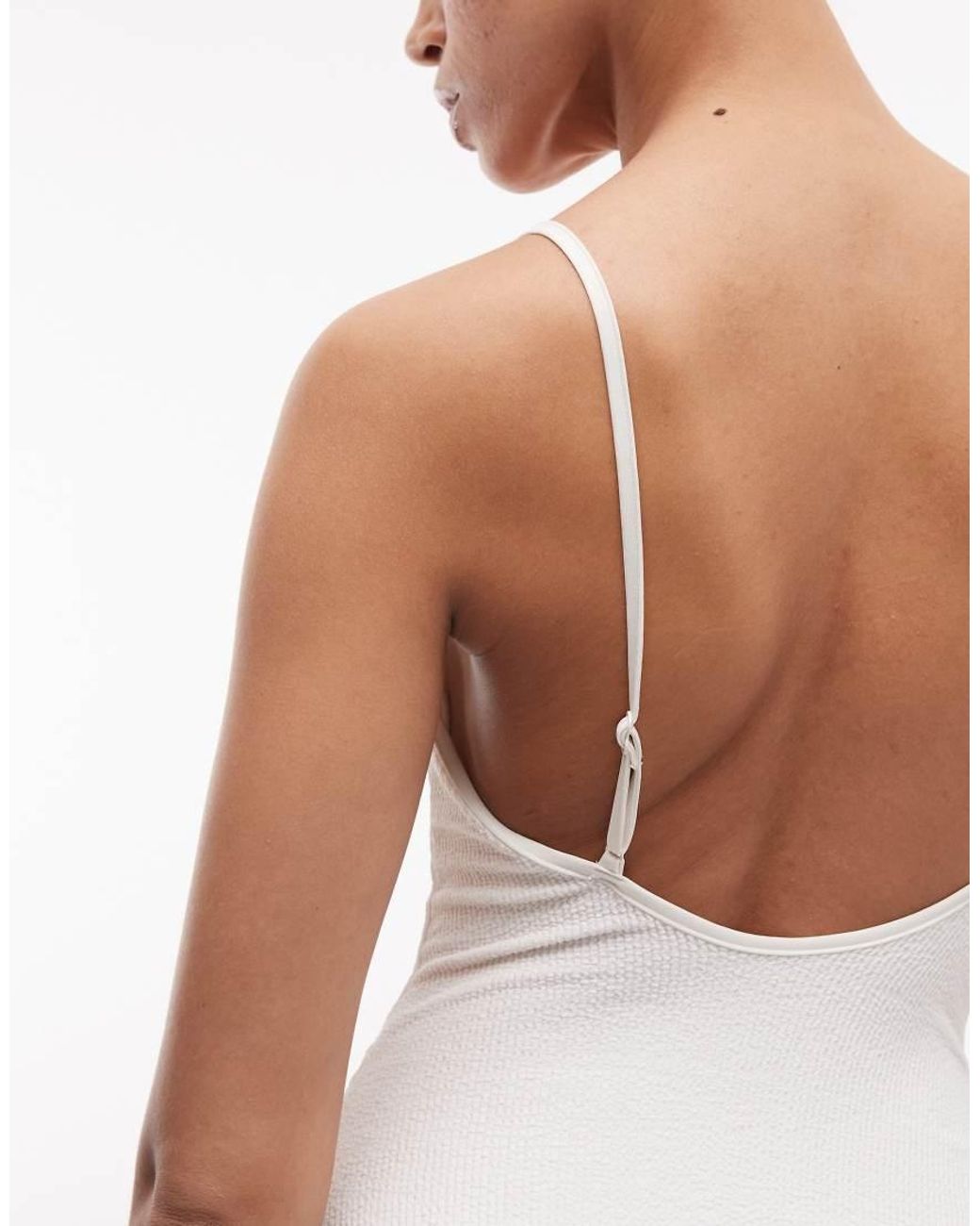 Monki White Crinkle Scoop Neck High Leg Swimsuit