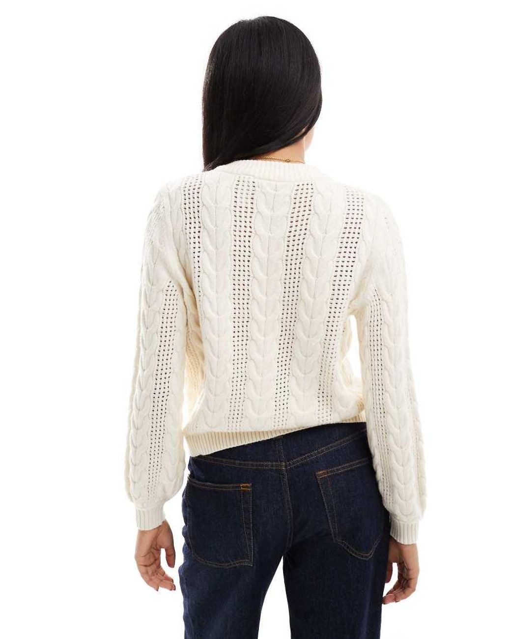 ONLY White Round Neck Cable Knit Jumper