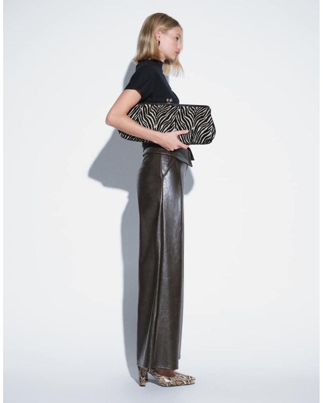 ASOS Blue Tailored Faux Leather Wide Leg Fold Over Waist Trousers