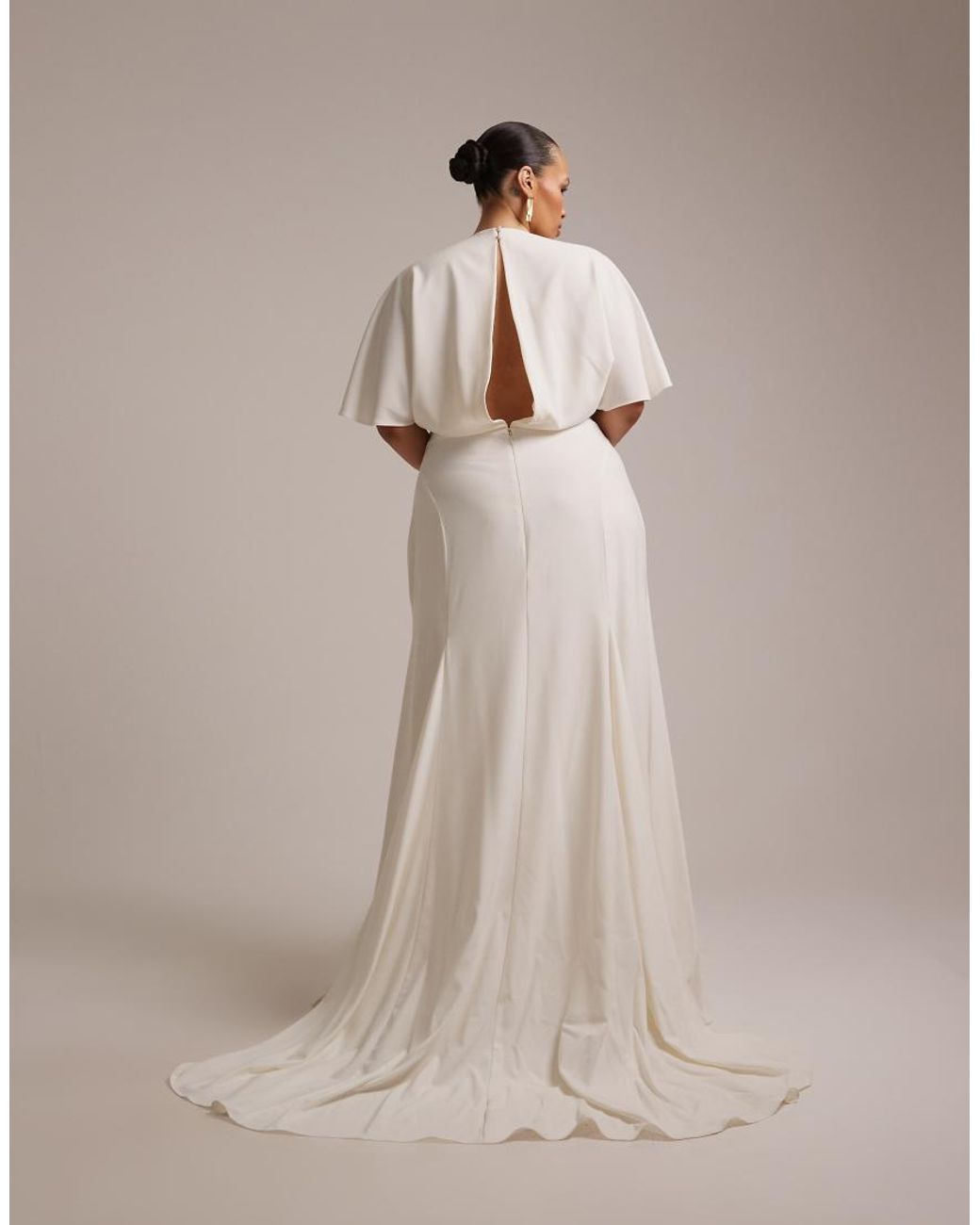 ASOS Natural Asos Design Curve Bridal Cape Sleeve Godet Maxi Dress