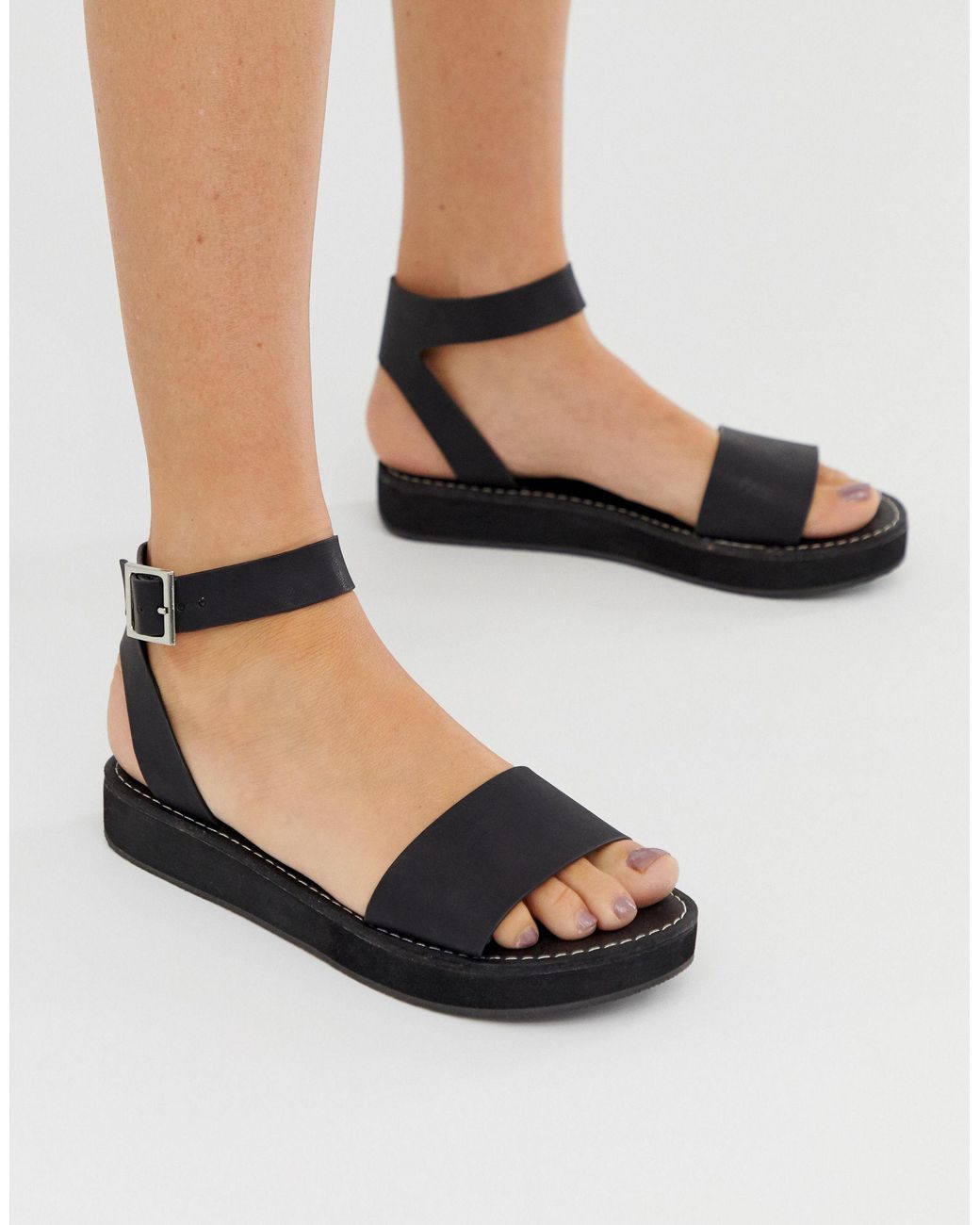 asos design tabitha chunky flatform sandals in black