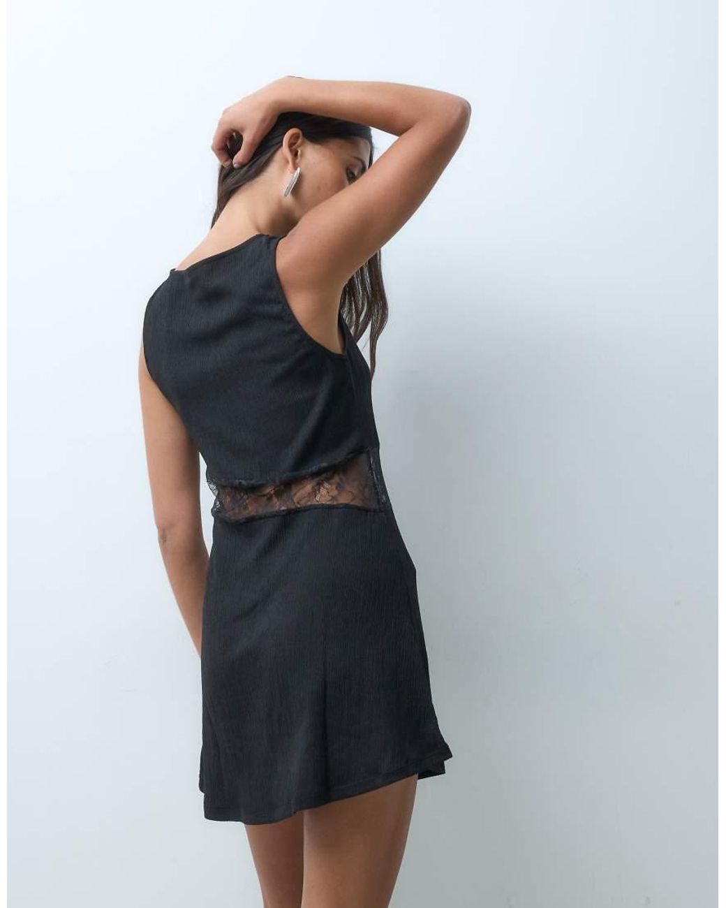 ONLY Blue Slash Neck Mini Dress With Lace Insert
